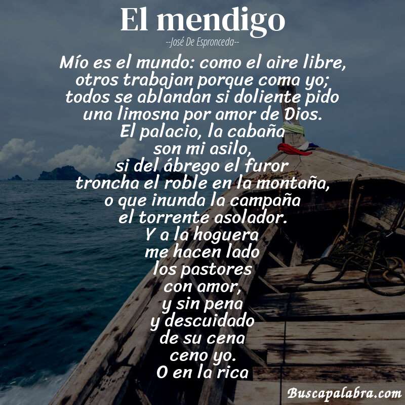 Poema el mendigo de José de Espronceda con fondo de barca