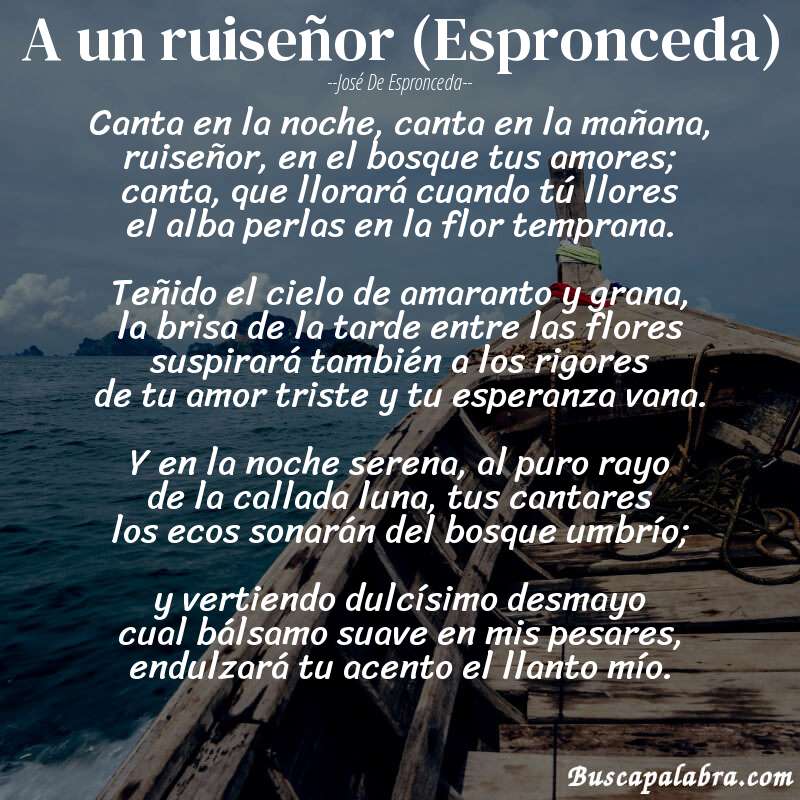 Poema A un ruiseñor (Espronceda) de José de Espronceda con fondo de barca