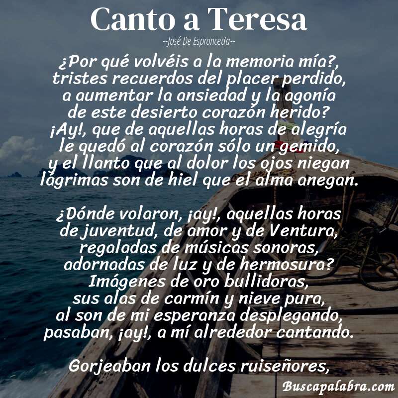 Poema Canto a Teresa de José de Espronceda con fondo de barca