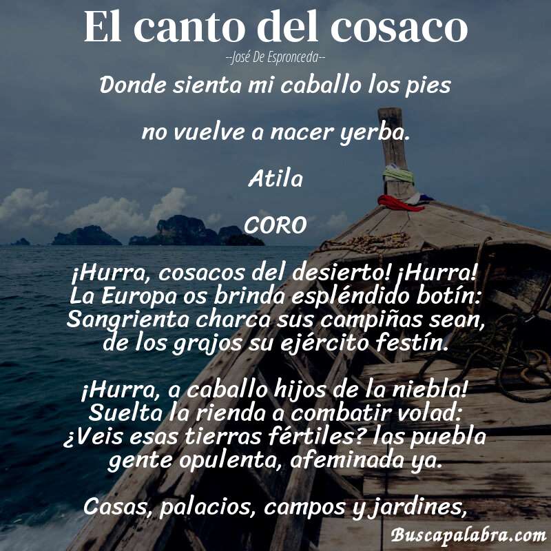 Poema El canto del cosaco de José de Espronceda con fondo de barca