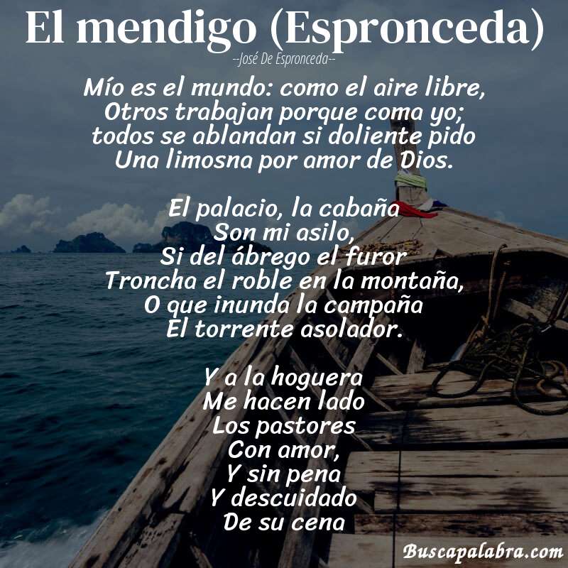 Poema El mendigo (Espronceda) de José de Espronceda con fondo de barca