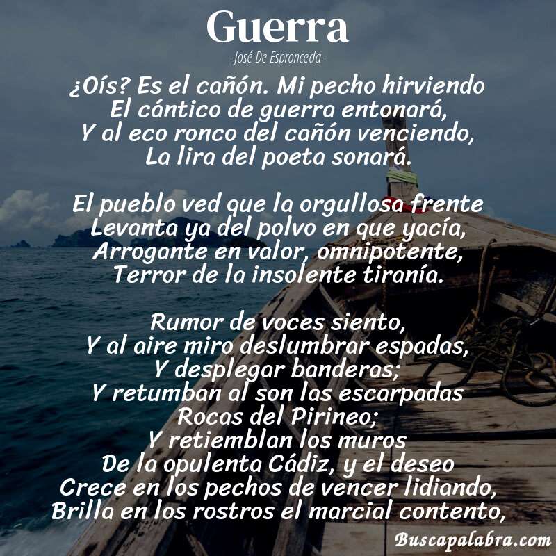 Poema Guerra de José de Espronceda con fondo de barca