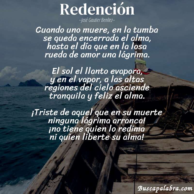 Poema redención de José Gautier Benítez con fondo de barca