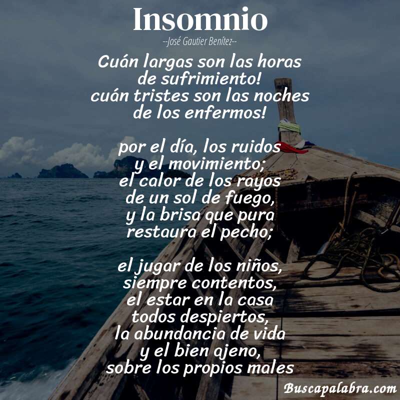 Poema insomnio de José Gautier Benítez con fondo de barca