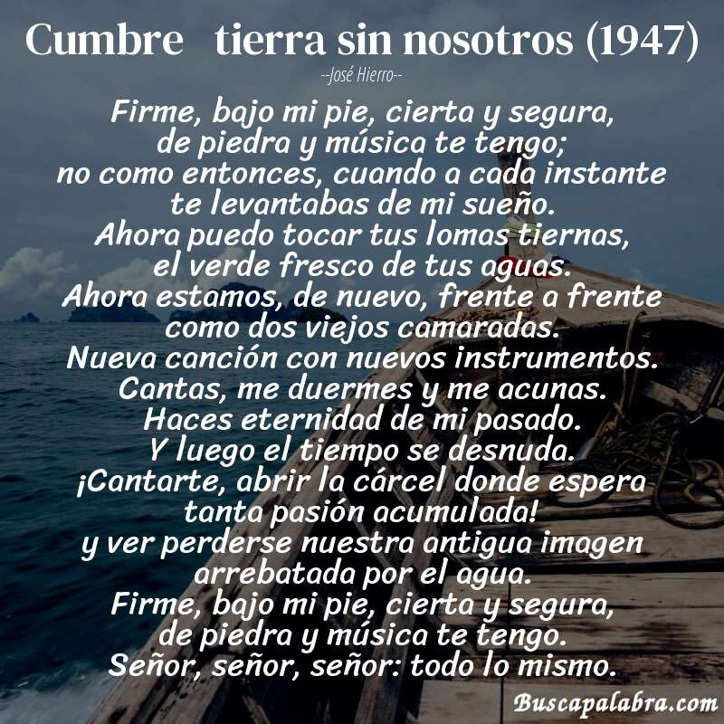 Poema cumbre   tierra sin nosotros (1947) de José Hierro con fondo de barca