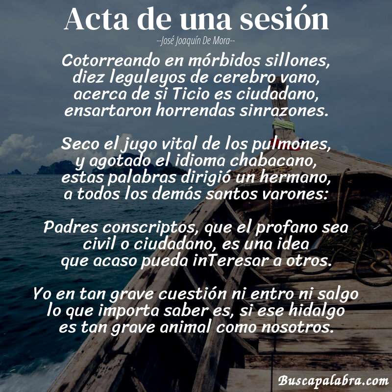 Poema Acta de una sesión de José Joaquín de Mora con fondo de barca