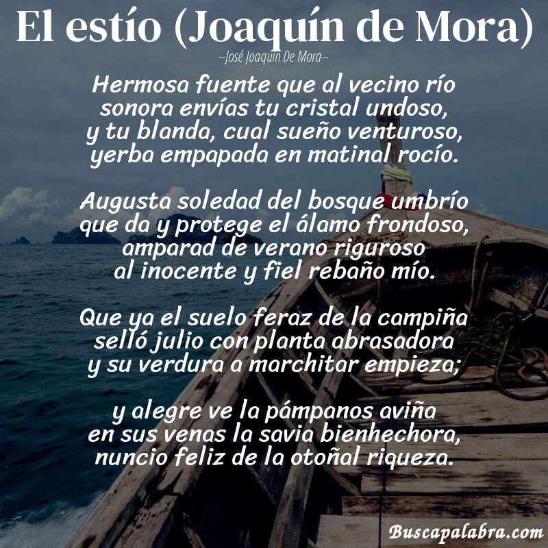 Poema El estío (Joaquín de Mora) de José Joaquín de Mora con fondo de barca