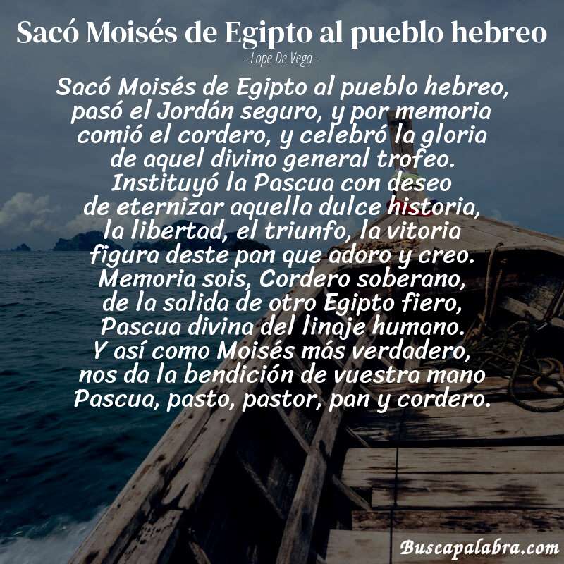Poema Sacó Moisés de Egipto al pueblo hebreo de Lope de Vega con fondo de barca