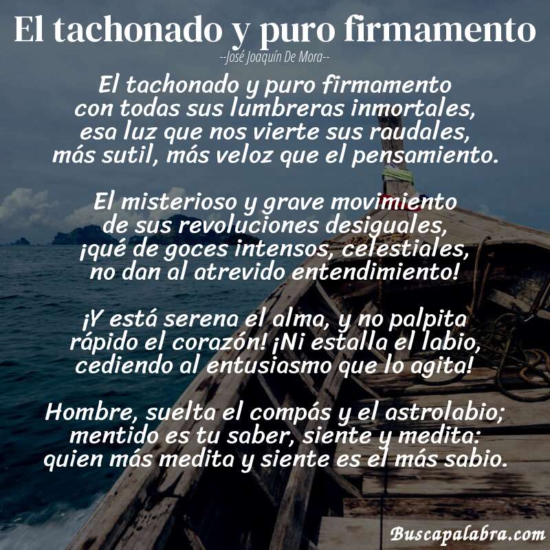 Poema El tachonado y puro firmamento de José Joaquín de Mora con fondo de barca