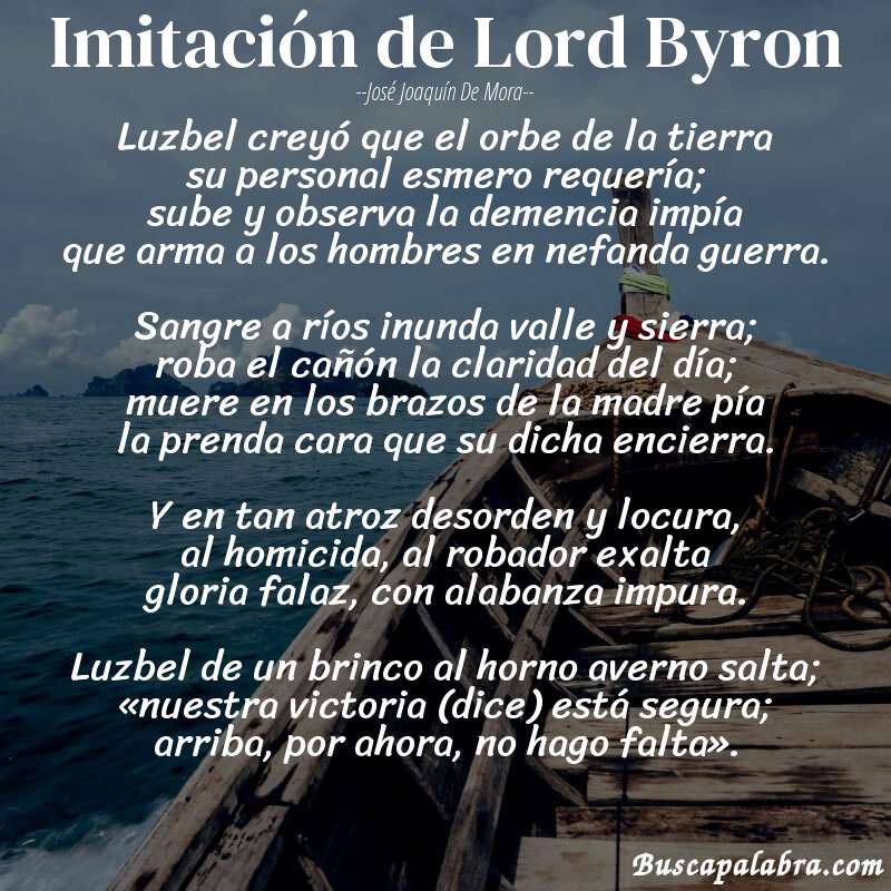 Poema Imitación de Lord Byron de José Joaquín de Mora con fondo de barca