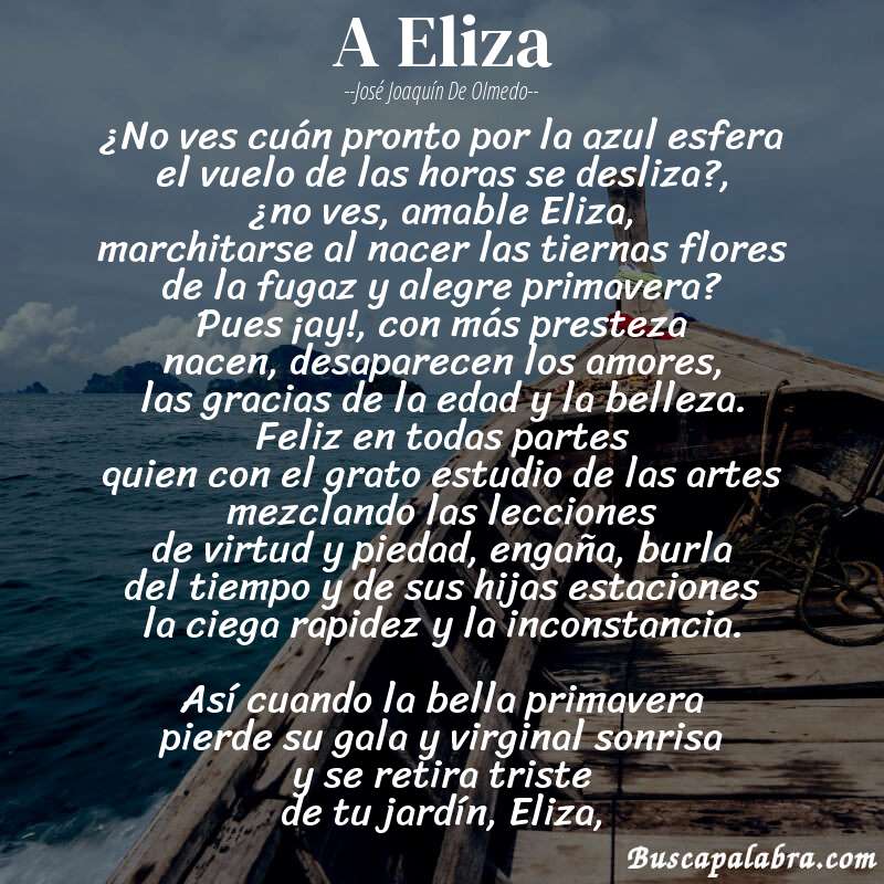 Poema A Eliza de José Joaquín de Olmedo con fondo de barca