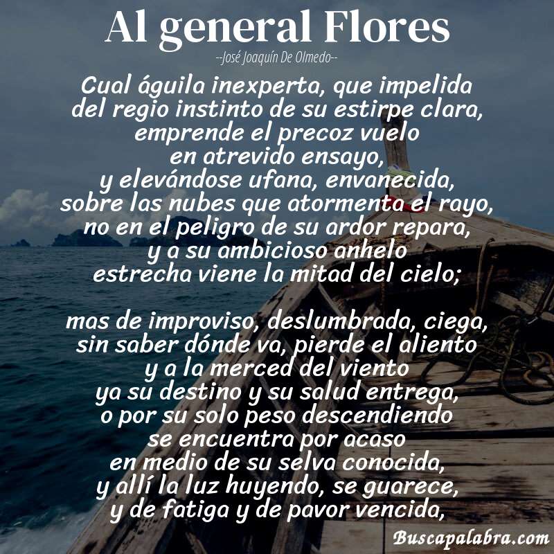 Poema Al general Flores de José Joaquín de Olmedo con fondo de barca