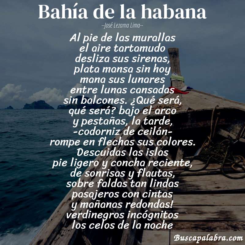Poema bahía de la habana de José Lezama Lima con fondo de barca