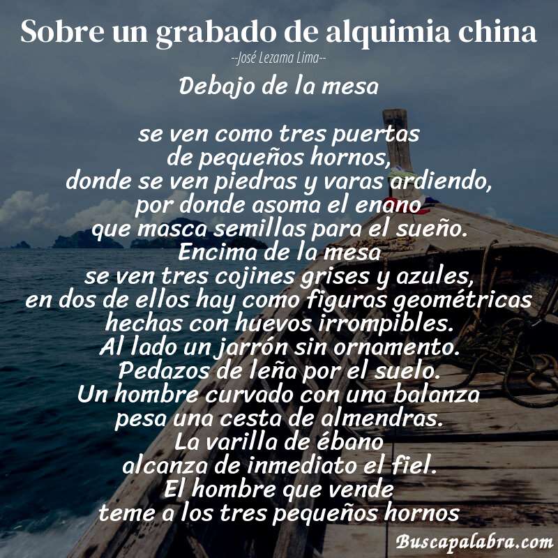 Poema sobre un grabado de alquimia china de José Lezama Lima con fondo de barca