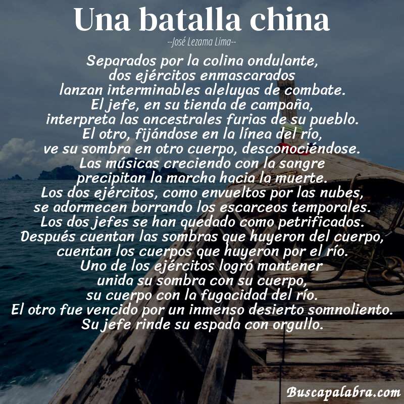 Poema una batalla china de José Lezama Lima con fondo de barca