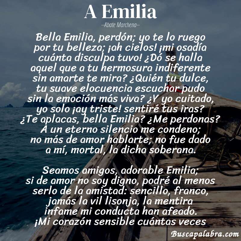 Poema A Emilia de Abate Marchena con fondo de barca