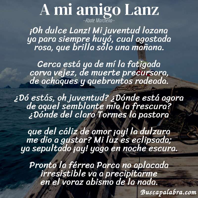 Poema A mi amigo Lanz de Abate Marchena con fondo de barca