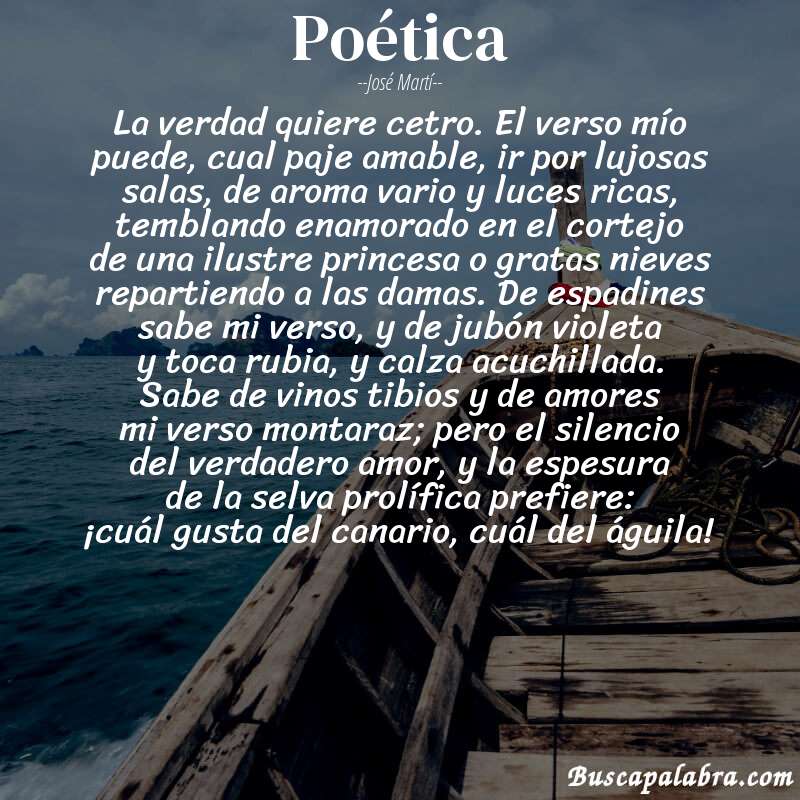 Poema poética de José Martí con fondo de barca