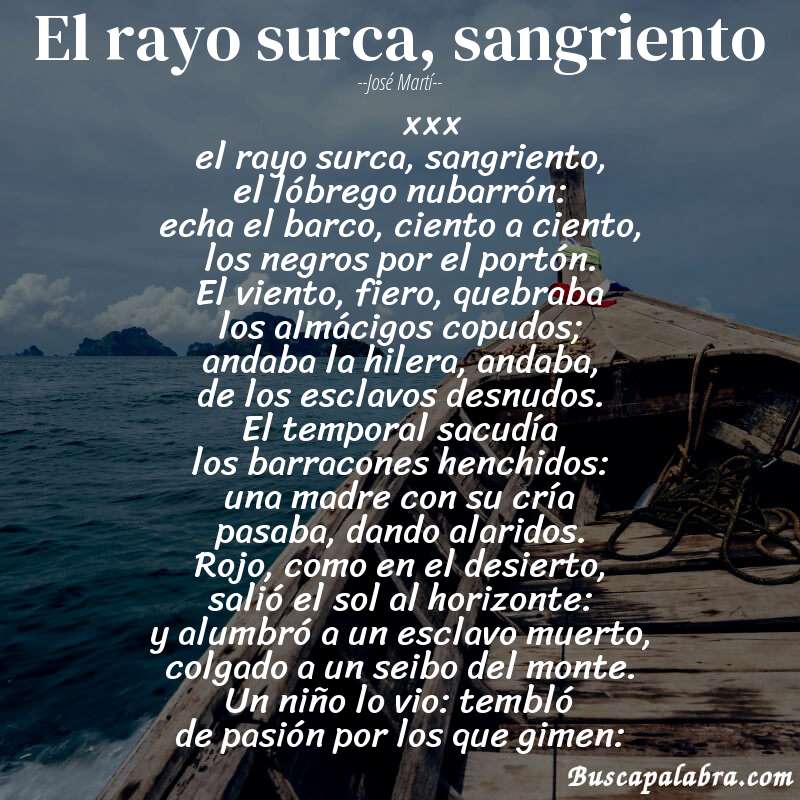 Poema el rayo surca, sangriento de José Martí con fondo de barca