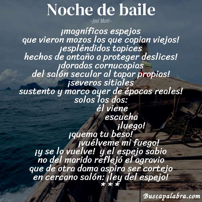 Poema noche de baile de José Martí con fondo de barca