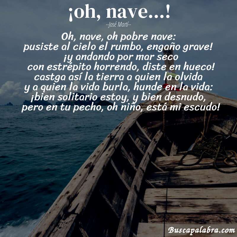 Poema ¡oh, nave...! de José Martí con fondo de barca
