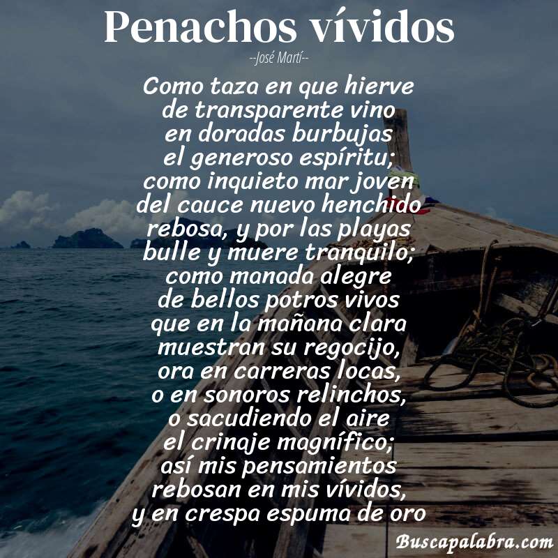 Poema penachos vívidos de José Martí con fondo de barca