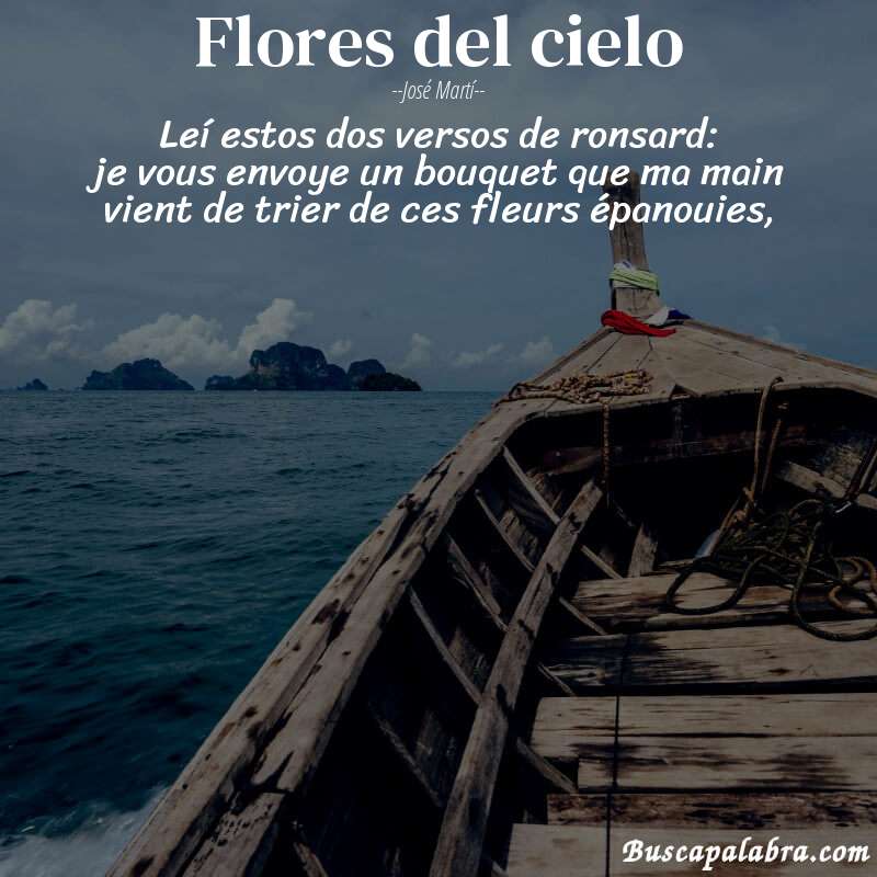 Poema flores del cielo de José Martí con fondo de barca