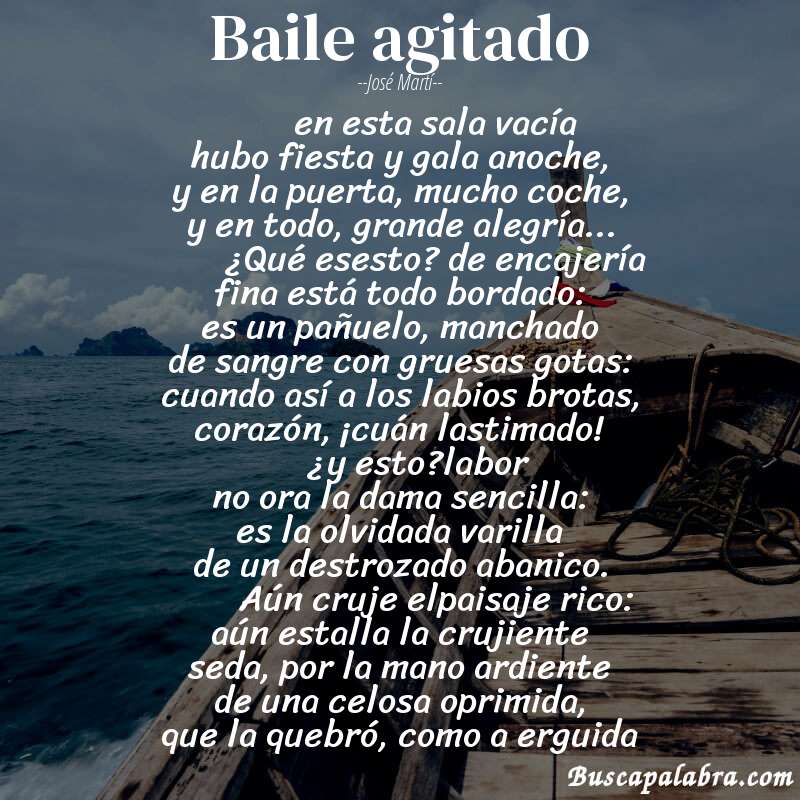 Poema baile agitado de José Martí con fondo de barca