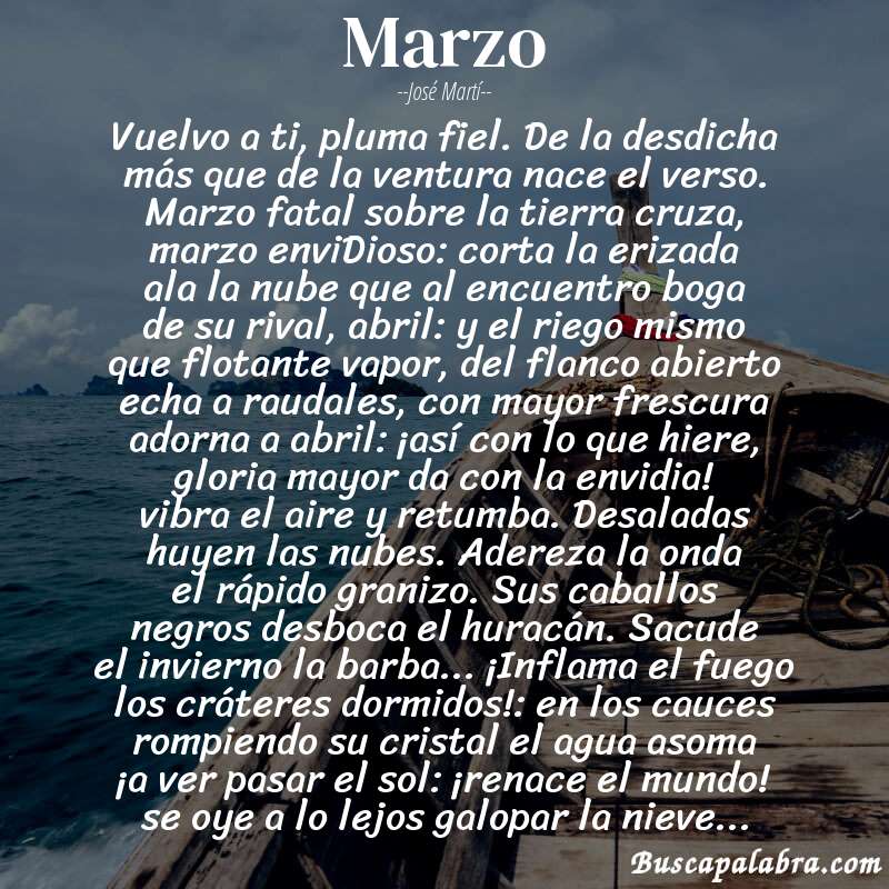 Poema marzo de José Martí con fondo de barca