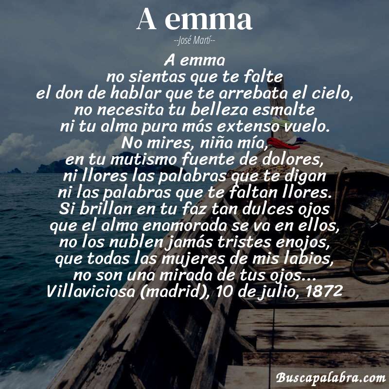 Poema a emma de José Martí con fondo de barca