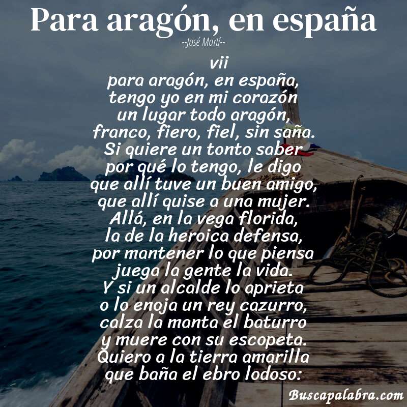 Poema para aragón, en españa de José Martí con fondo de barca