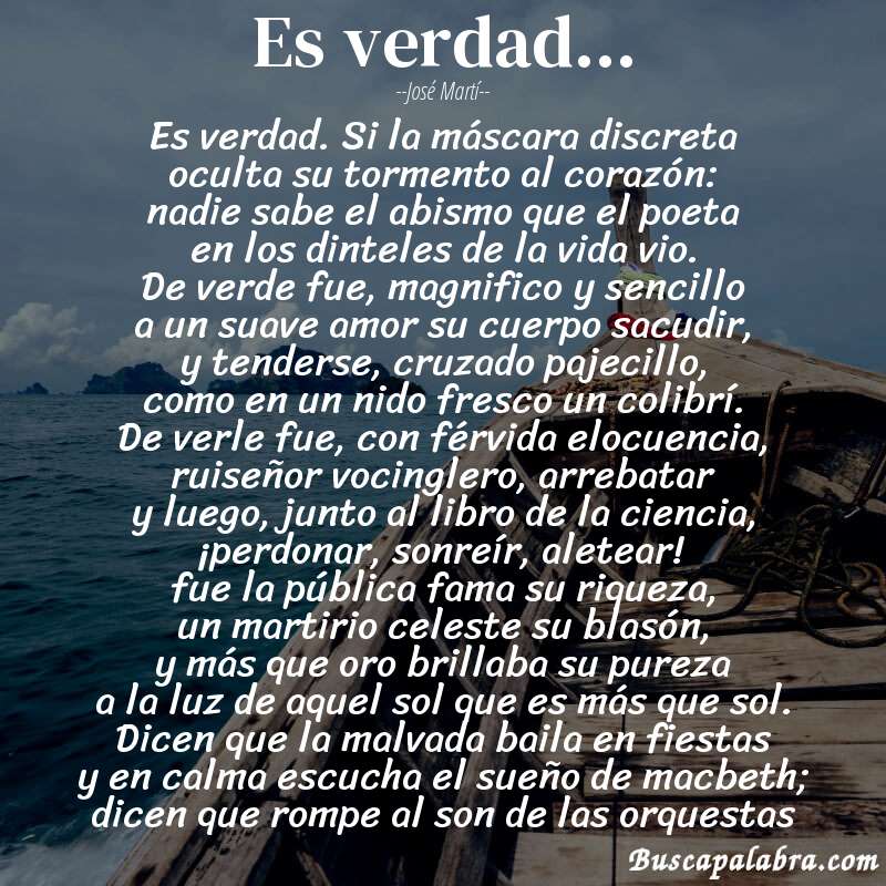 Poema es verdad... de José Martí con fondo de barca