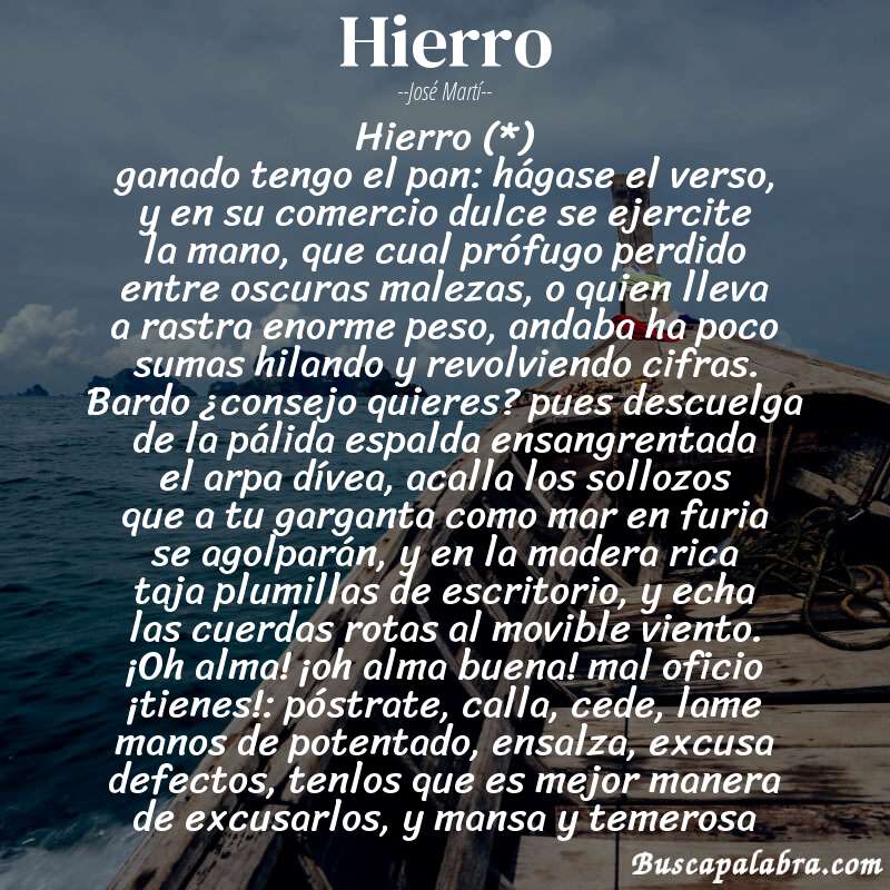 Poema hierro de José Martí con fondo de barca