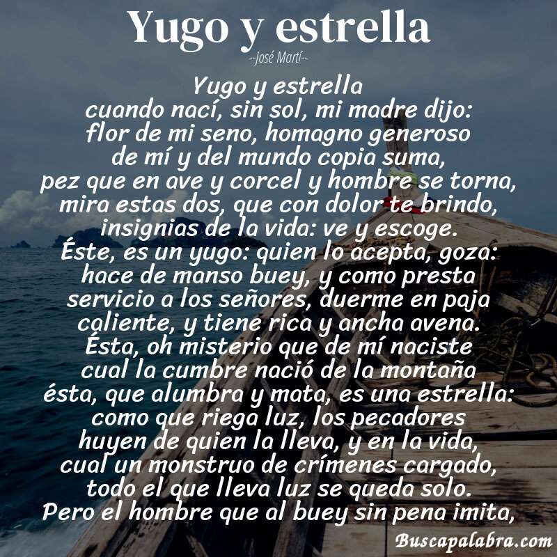 Poema yugo y estrella de José Martí con fondo de barca