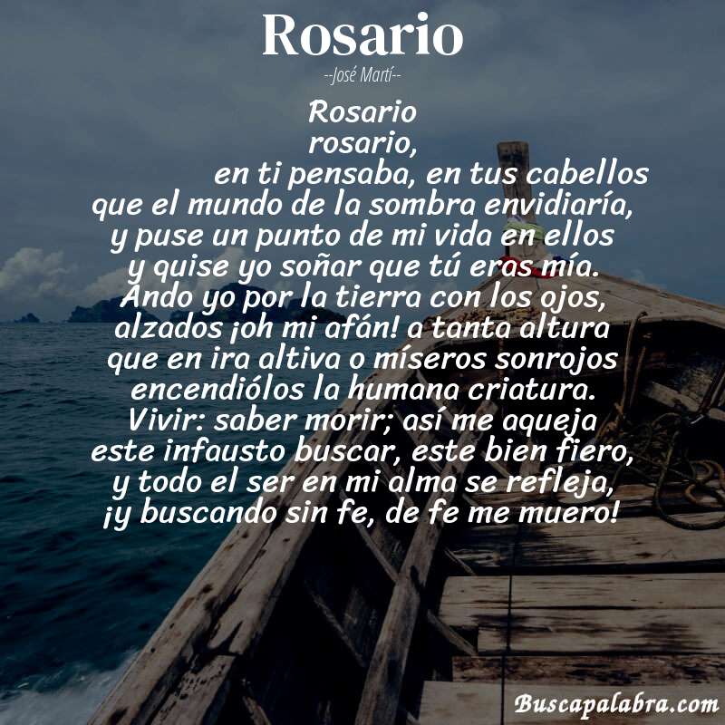 Poema rosario de José Martí con fondo de barca
