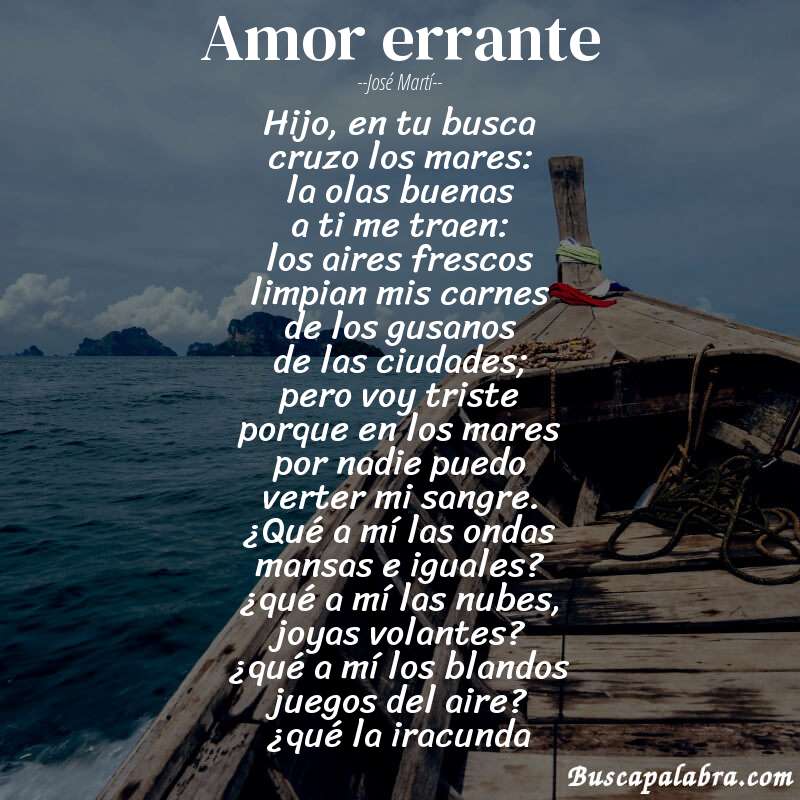 Poema amor errante de José Martí con fondo de barca