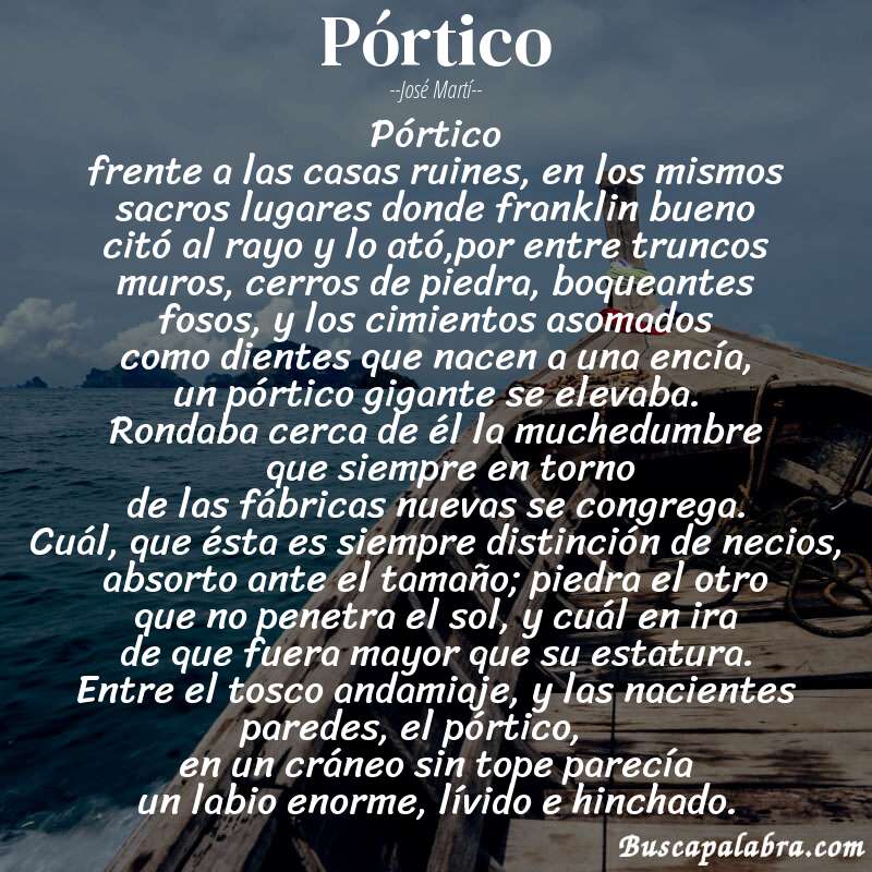 Poema pórtico de José Martí con fondo de barca