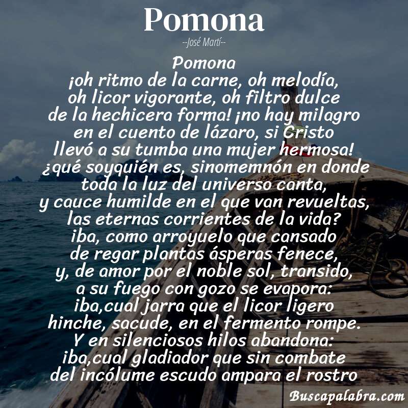 Poema pomona de José Martí con fondo de barca