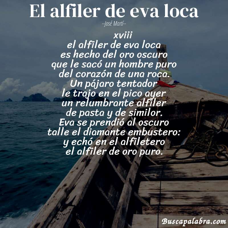 Poema el alfiler de eva loca de José Martí con fondo de barca