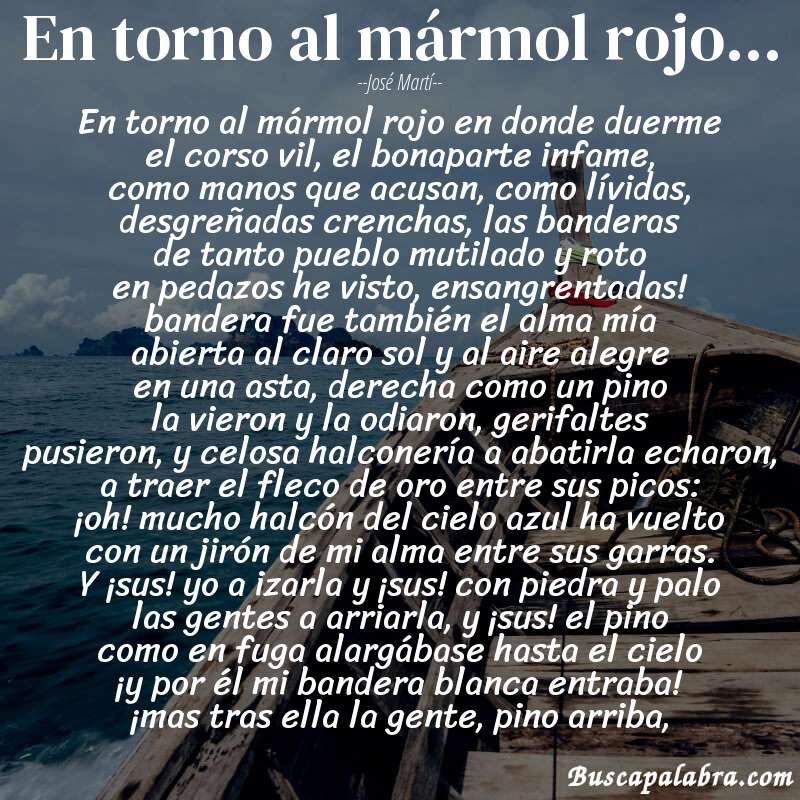 Poema en torno al mármol rojo... de José Martí con fondo de barca