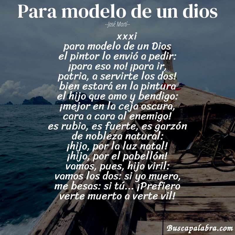 Poema para modelo de un dios de José Martí con fondo de barca