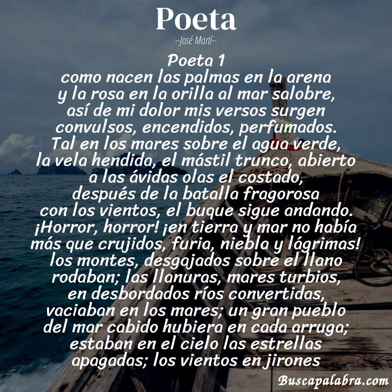 Poema poeta de José Martí con fondo de barca