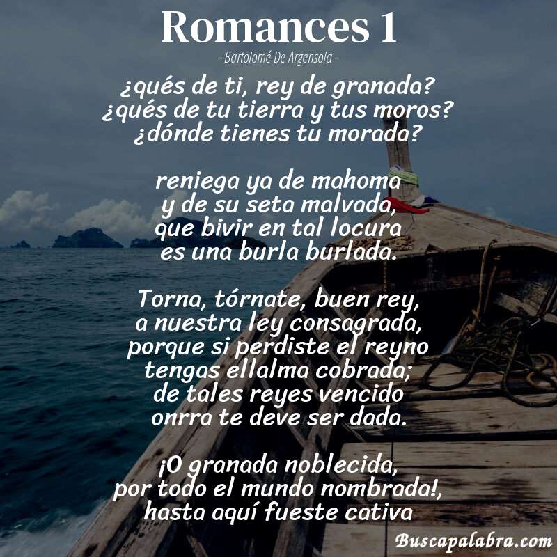 Poema romances 1 de Bartolomé de Argensola con fondo de barca