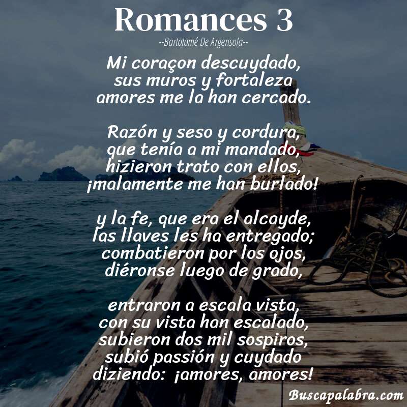 Poema romances 3 de Bartolomé de Argensola con fondo de barca