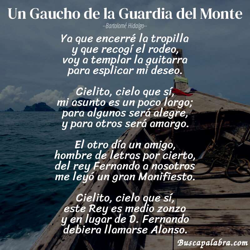Poema Un Gaucho de la Guardia del Monte de Bartolomé Hidalgo con fondo de barca