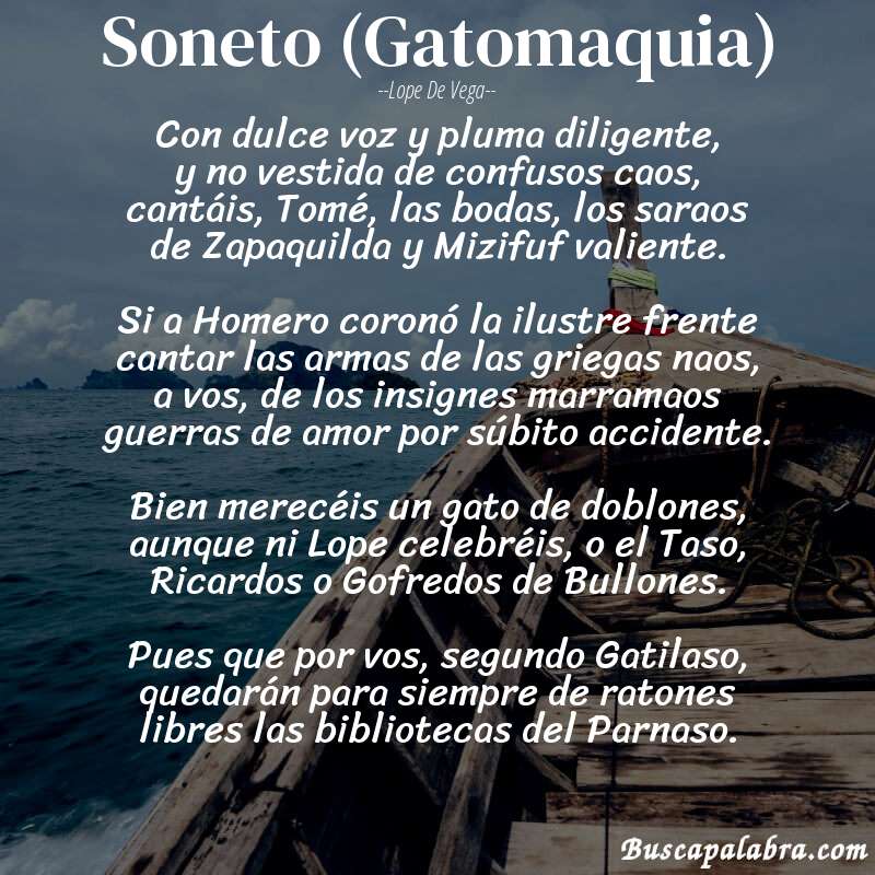 Poema Soneto (Gatomaquia) de Lope de Vega con fondo de barca