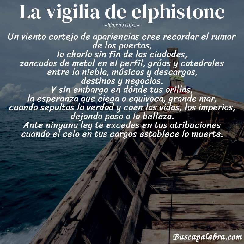 Poema la vigilia de elphistone de Blanca Andreu con fondo de barca