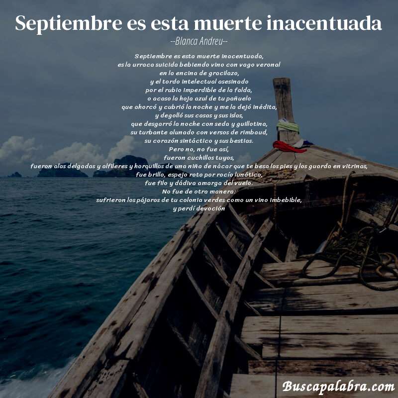 Poema septiembre es esta muerte inacentuada de Blanca Andreu con fondo de barca