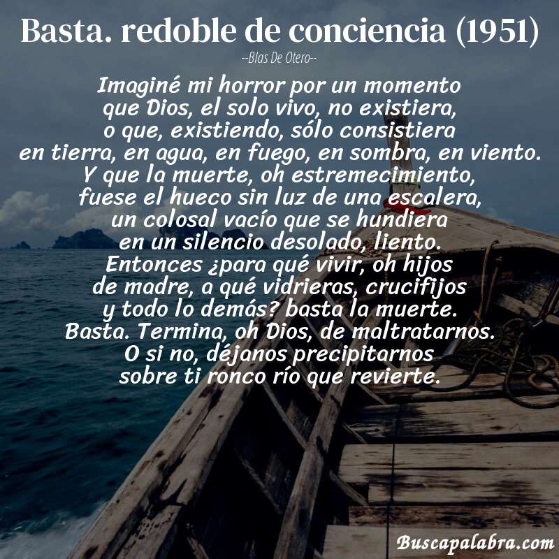Poema basta. redoble de conciencia (1951) de Blas de Otero con fondo de barca