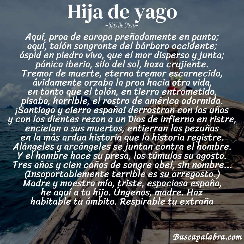 Poema hija de yago de Blas de Otero con fondo de barca
